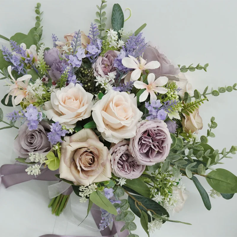 

Purple Artifical Wedding Bouquets Rose Flowers Bridesmaid Bridal bouquet de mariage mariée ramos de novia