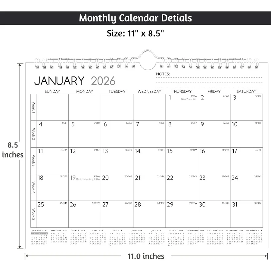 벽걸이 달력 20262027 2년 소형 달력 20262027 11 x 8.5 인치 2026년 1월 2027년 12월 2026년 달력 24개월 월간 달력 20