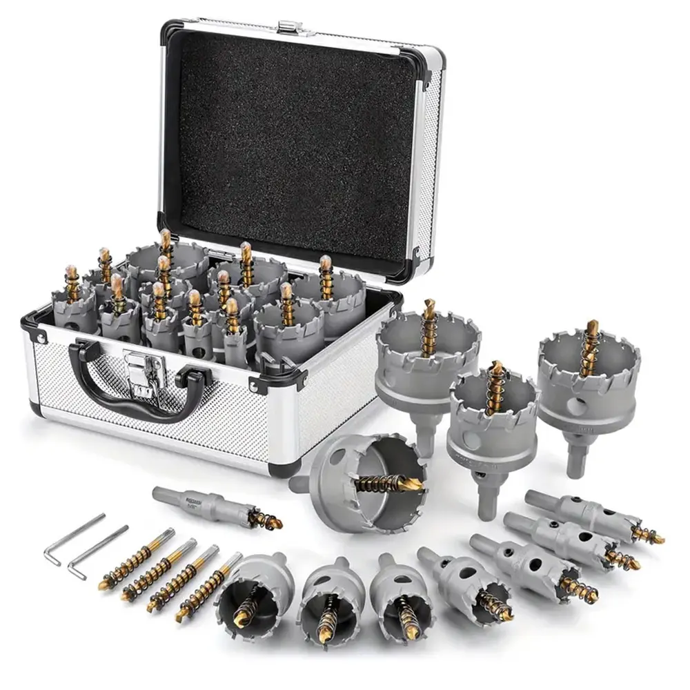 Podofo 16-teiliges TCT-Lochsägen-Set mit Hartmetallspitzen 16-57MM, verbessertes Hochleistungs-Hartmetall-Lochsägen-Set, Hartmetallspitzen-Metallkernbohrer, Lochsägenfräser zum Schneiden von Hartmetallen, Aluminium, Edelstahlplatten, Vierkantrohren mit Box. – Detail 1