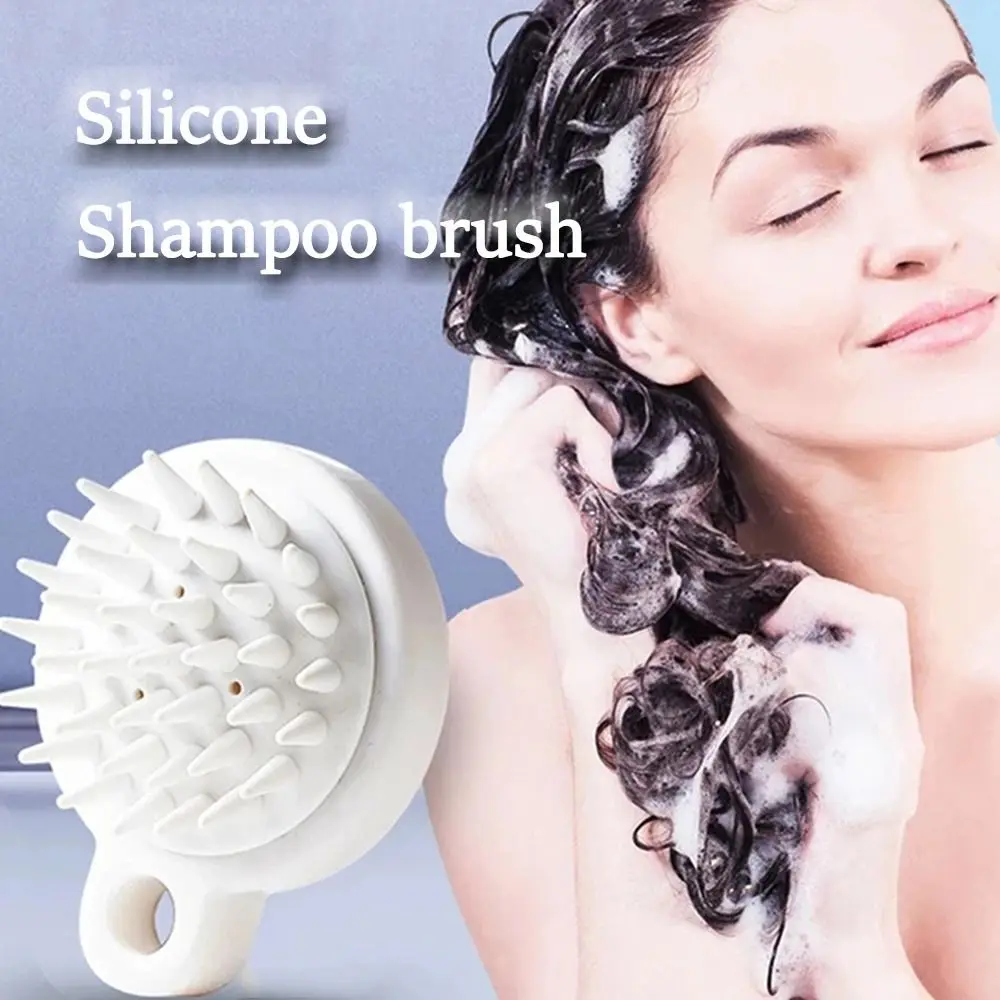 Soft Comfortable Scalp Massage Brush White Round Silicone Hair Washing Comb Women Men Handheld Exfoliator Body Brush