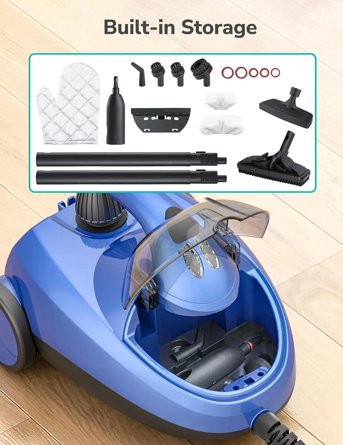 with 21 Accessories, 5 Minutes Fast Heating, Multipurpose Portable Canister Steamer for Floors, Carpet, Cars, Tiles, Grout Clean