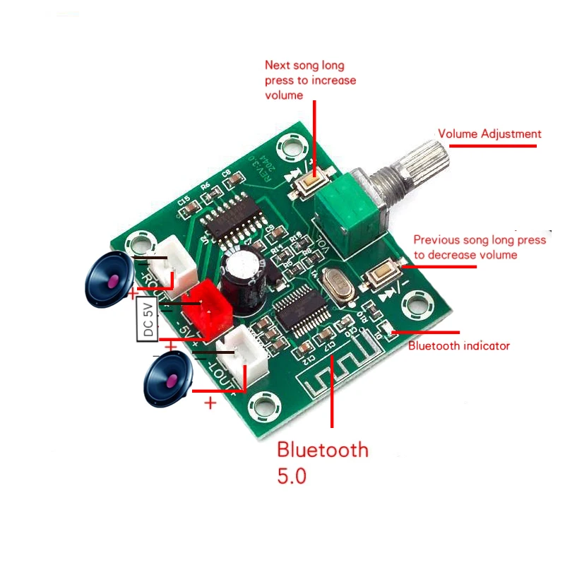 XH-A158 Ultra Clear Bluetooth 5.0 Power Amplifier Board PAM8403 Small Power DIY Wireless Speaker Amplifier Board 5W*2