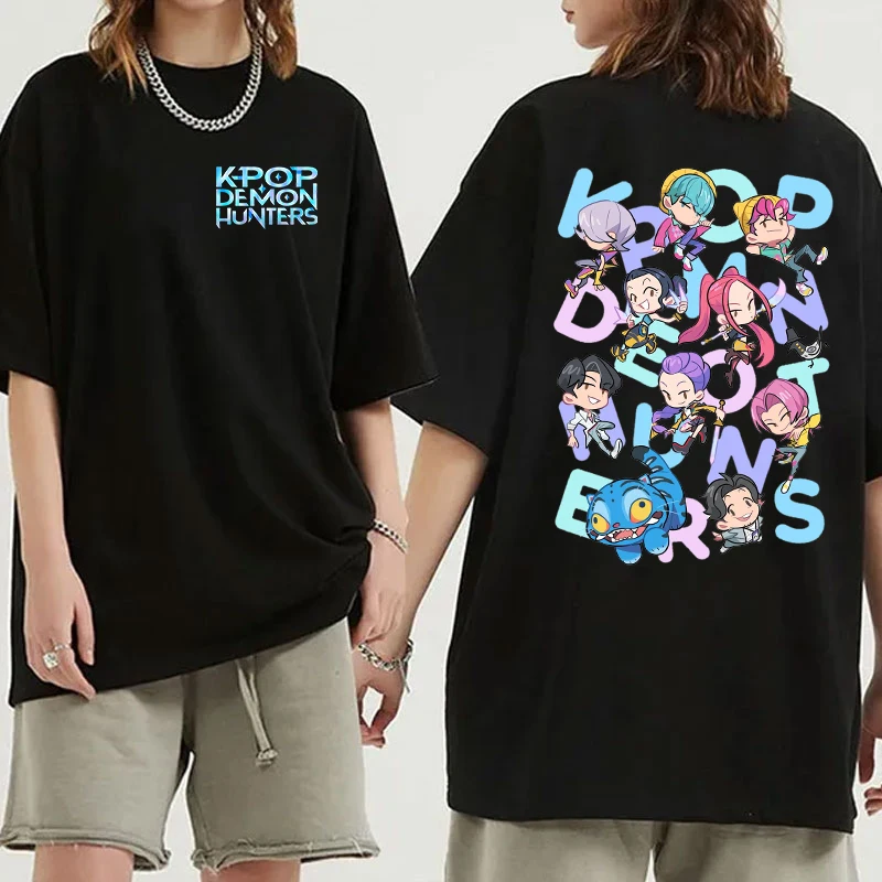 

New Cartoon KPop Demon Hunters Print T-shirts Women Men Summer Cool Short Sleeve Female Casual T-shirts Round Neck Tops
