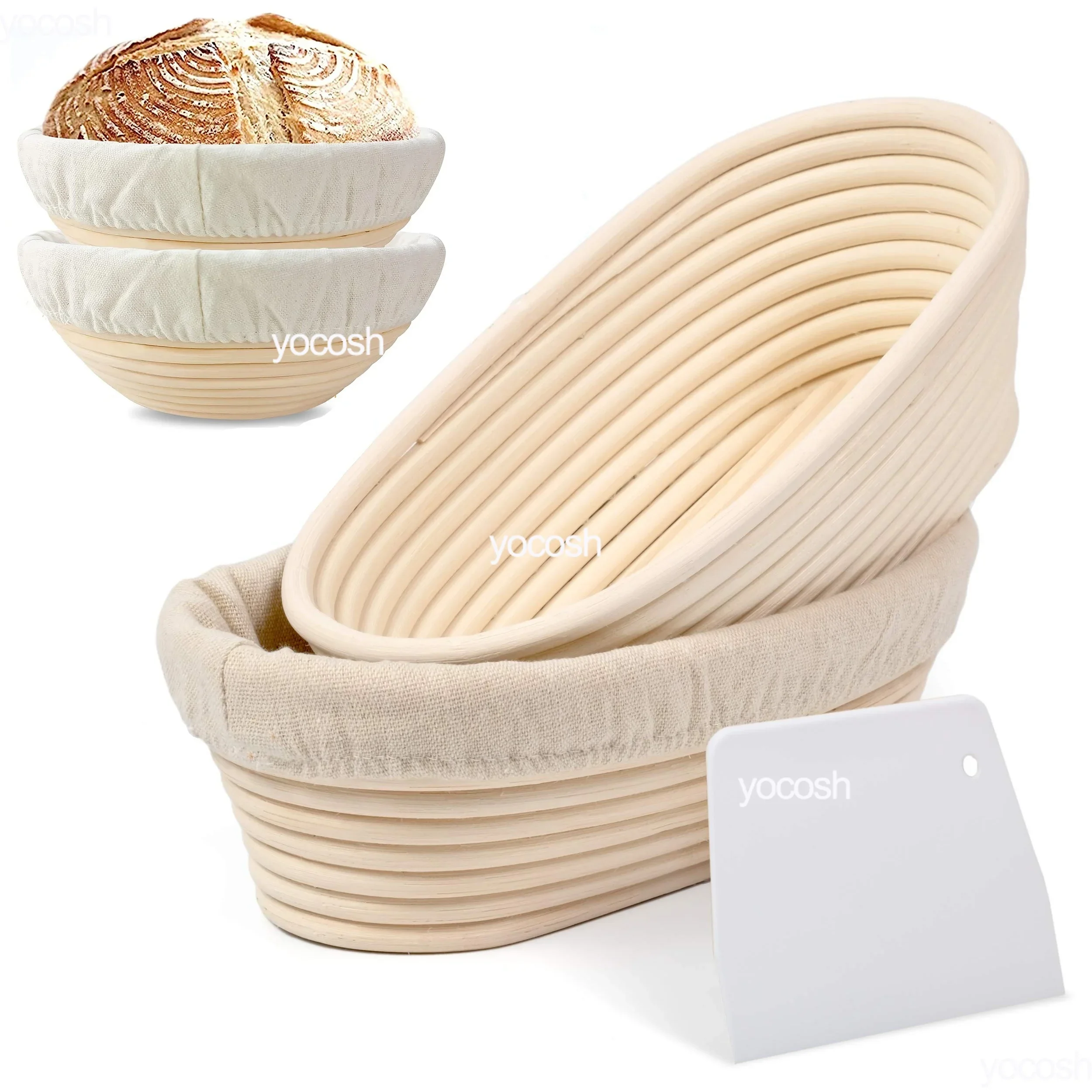 Premium Sourdough Proofing Basket Set Oval Round Rattan Braid with Non-stick Liners Essential Kitchen Baking Fermentation Tools