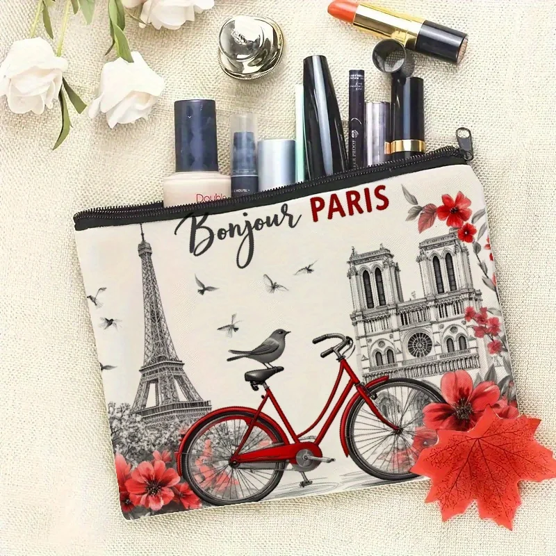 Uma bolsa de maquiagem da Torre Eiffel – Bolsa de maquiagem portátil multifuncional de grande capacidade, bolsa de armazenamento pequena com zíper de viagem perfeita.