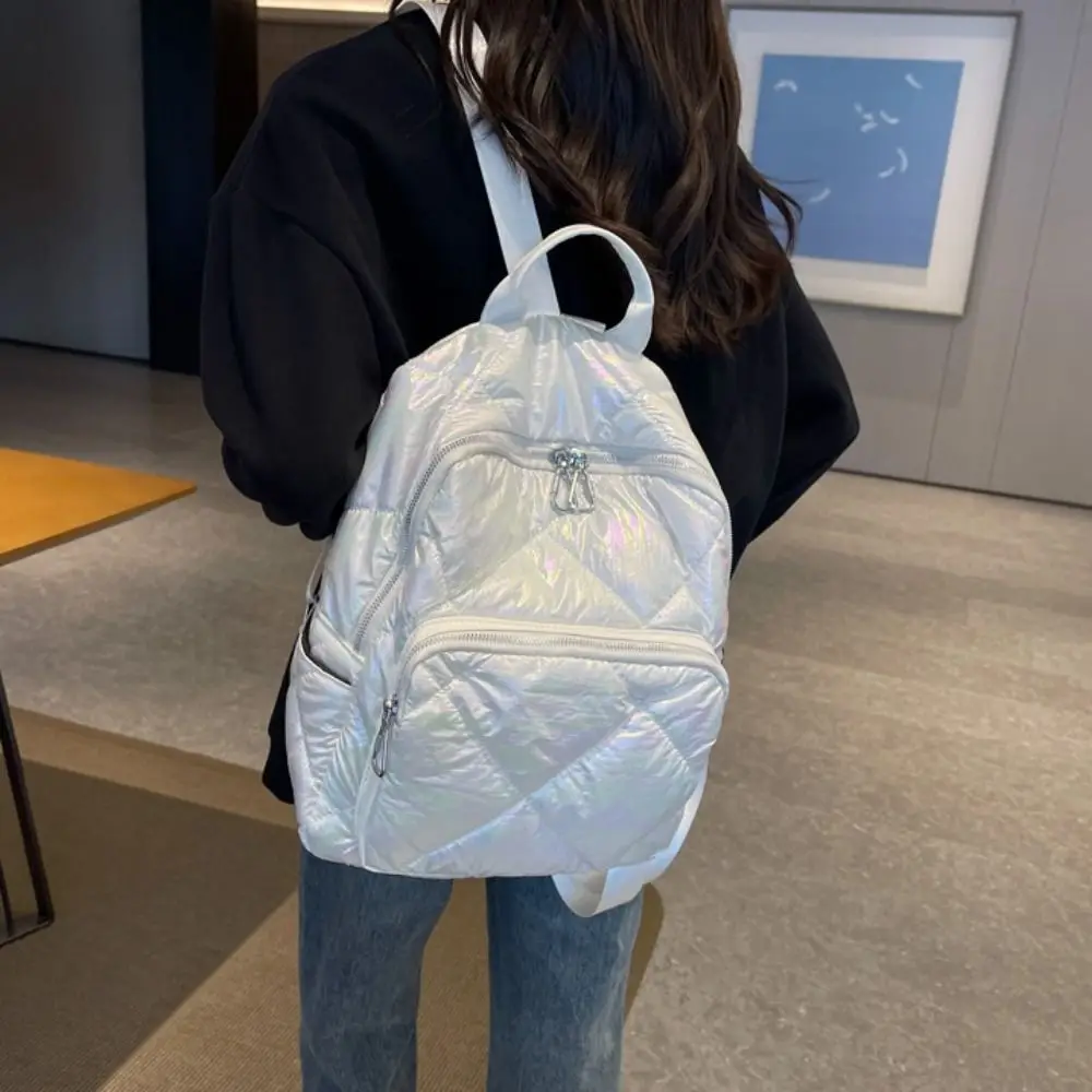 Solid Color Space Cotton Backpack Nylon Pleated Bubble Shoulder Bag Cloud Adjustable Shoulder Strap Student Schoolbag Streetwear