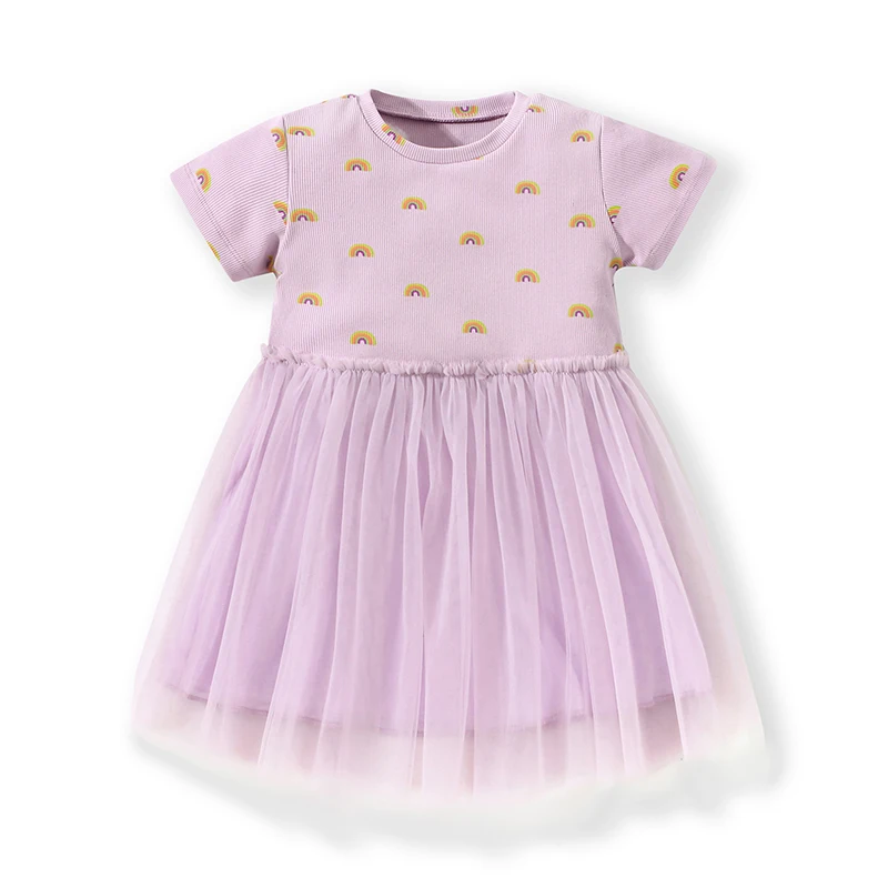 Little Maven Neue Sommer Baby Mädchen Baumwolle Kinder Kleidung für Kinder Girly Kleidung Cartoon Regenbogen Mesh Kleid