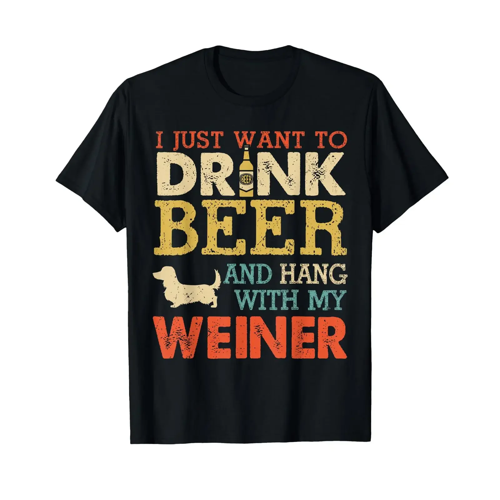 Weiner Dachshund Dad Drink Beer Hanging With Dog Funny Vintage T Shirt vintage Washed Unisex Slightly Stylish homme