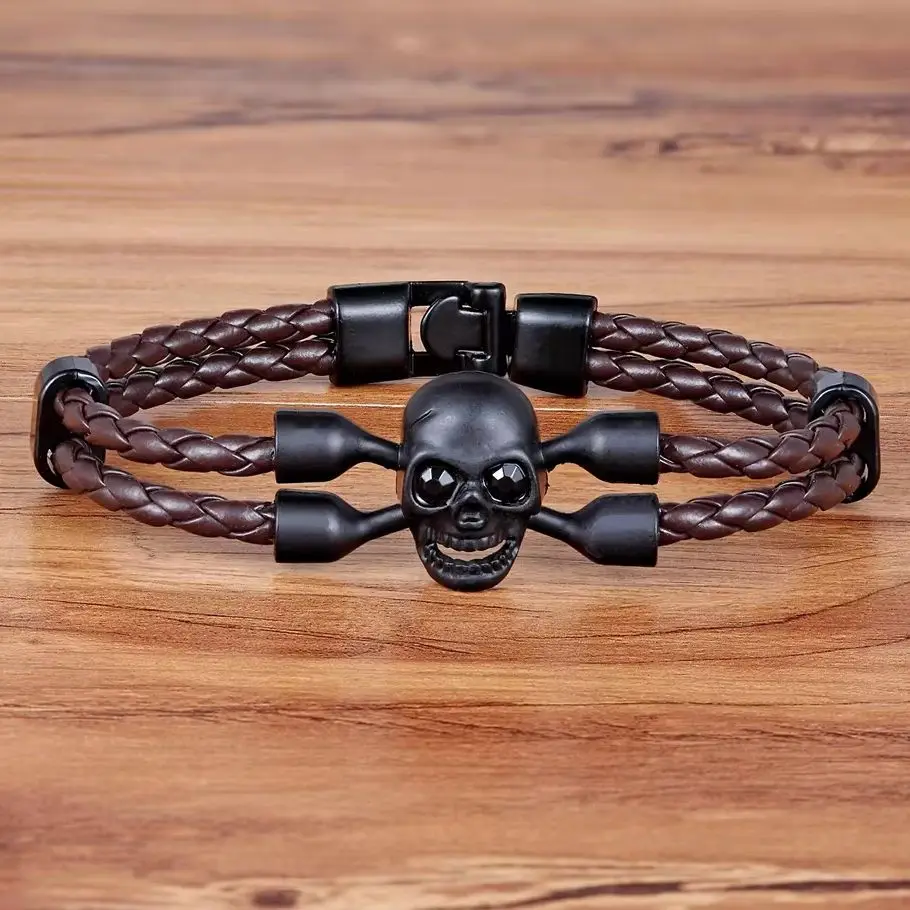 سوار جلد جمجمة XQNI-bin للرجال ، سحر الذكور ، مجوهرات للأولاد ، فارس ، هيكل عظمي ، هدية عيد ميلاد