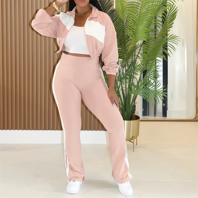 

Doyerl Striped Casual Tracksuits Woman 2 Piece Sets Active Wear Joggers Workout Zipper Jacket Top and Sweatpant Ensemble Sport