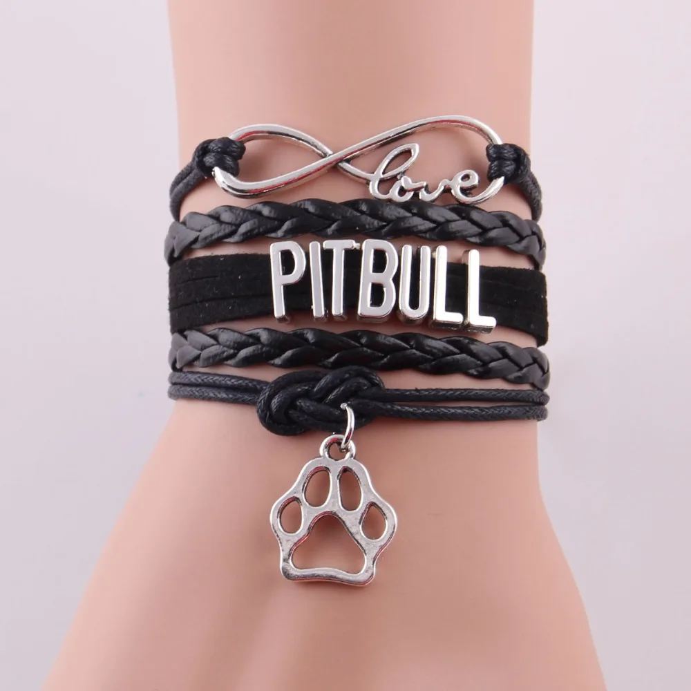 Infinity Love PITBULL Women Bracelet Stacks Dog Paw Charm Leather Wrap Men Bracelets & Bangles For Women Jewelry Accessories