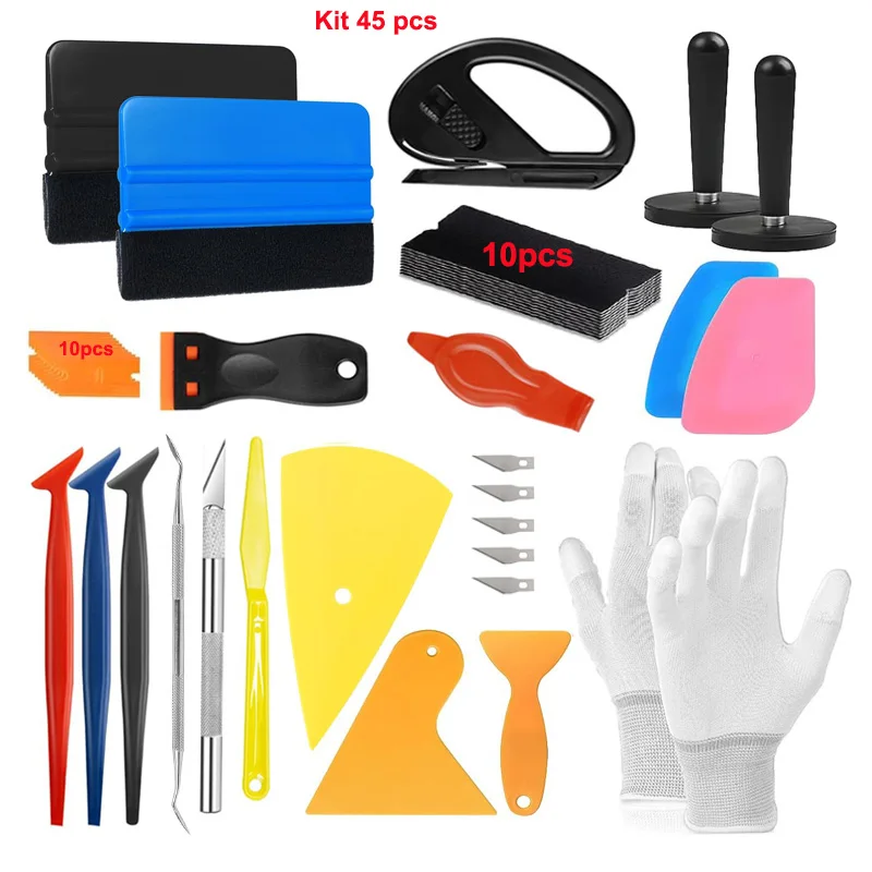 Vinyl Wrap Tool Kit voor auto raamfolie installatie, micro rakel, hoekkrabber, vinyl cutter, professionele auto wrap kit, 15-45 stuks