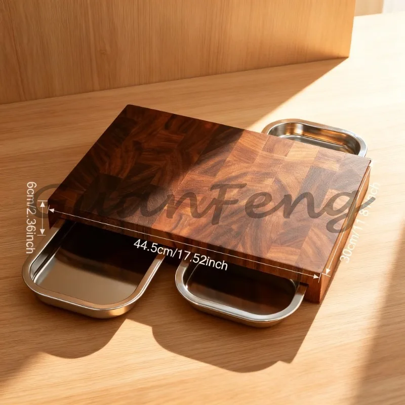 Wood cutting board with pull out tray for kitchen use for vegetables