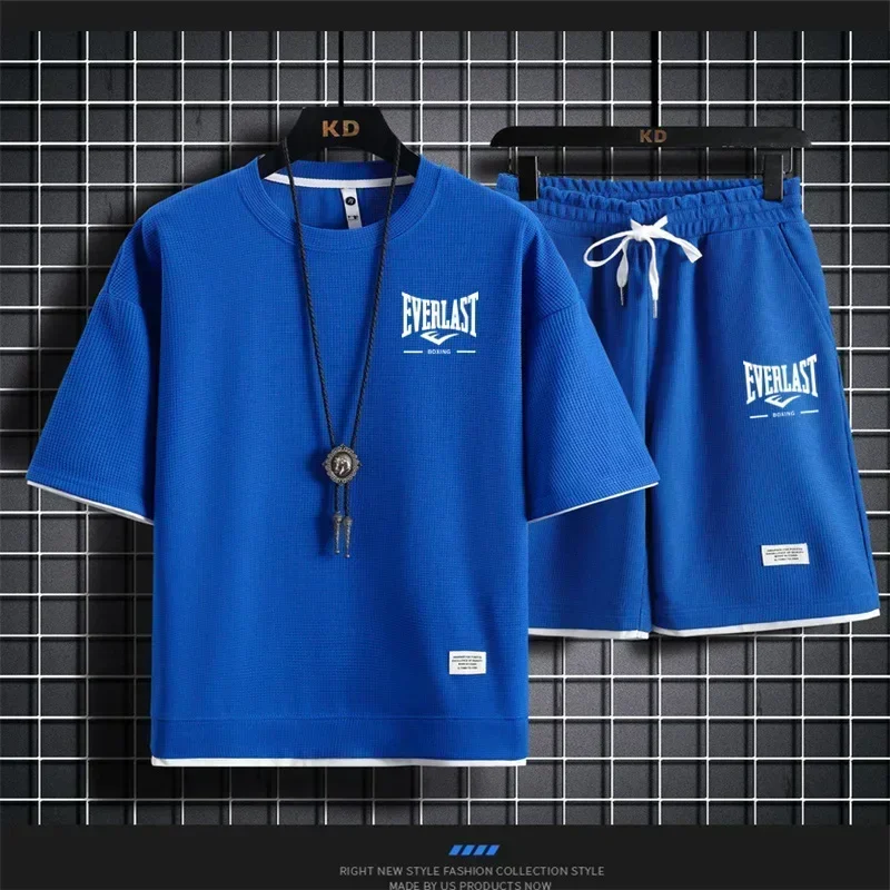 

New Summer Men's Casual Comfortable Outdoor Sports Set Round Neck Short Sleeve T-Shirt Shorts 2 Piece Breathable Quick Dry Suit