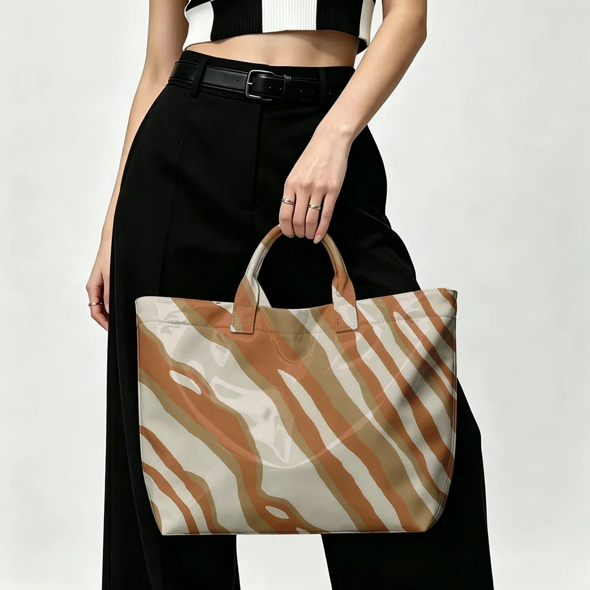 Earthy Wave Patterns Fashion Bag Transparent PVC Waterproof Handbag Large Capacity Daily Commute Shoulder Tote Mummy Bag