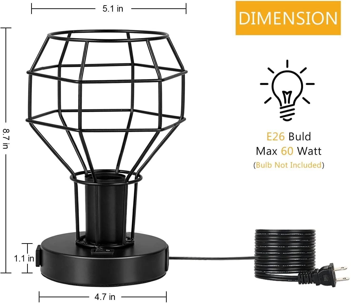 Industrial Table Lamp Small Desk Lamp with USB Charging Port Vintage Lamp with Outlet for Bedroom Living Room Nightstand 2 Sets