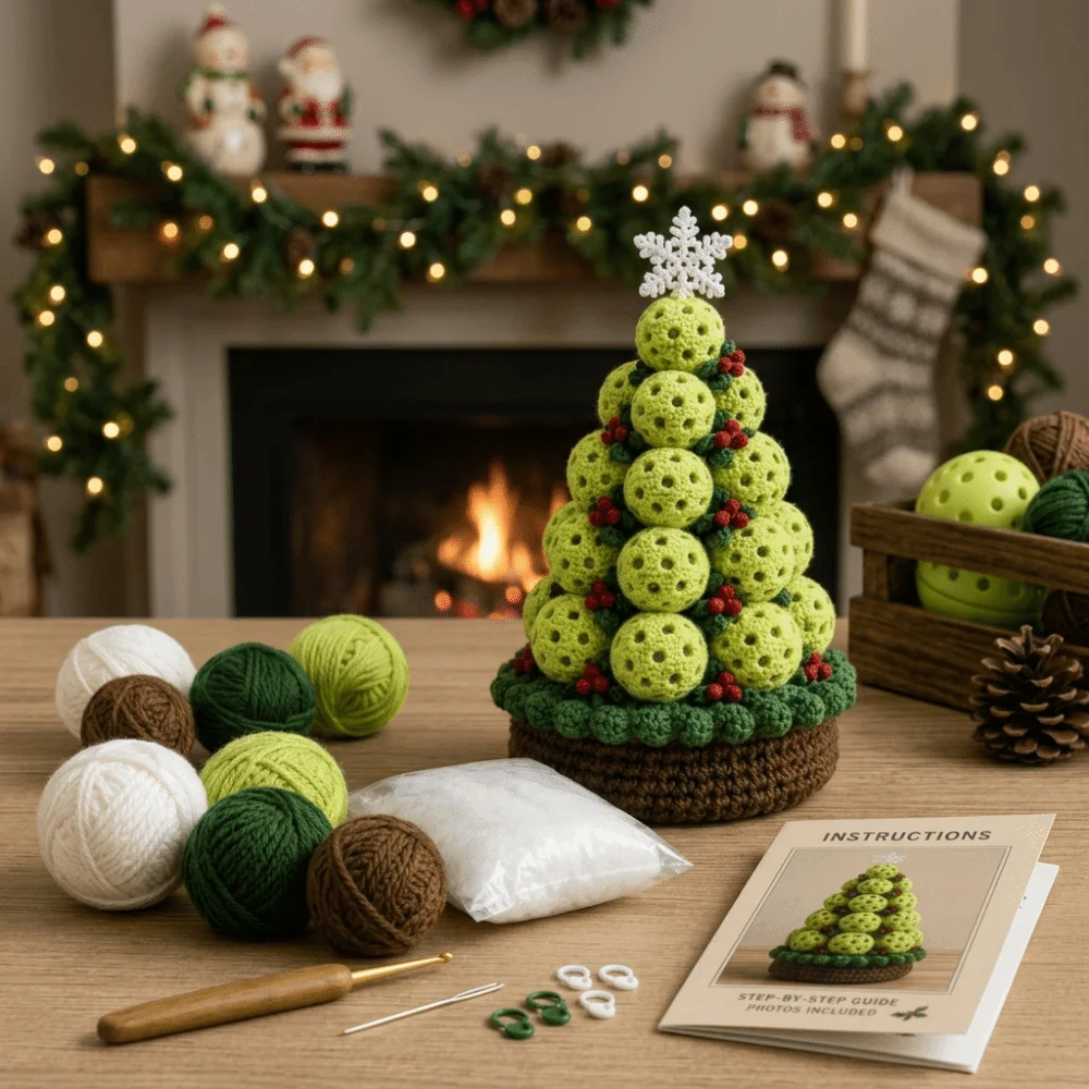 3D Crochet Christmas Tree Kit Multi-layered Basketball Sports Ball Christmas Tree Material Kit Baseball Handmade