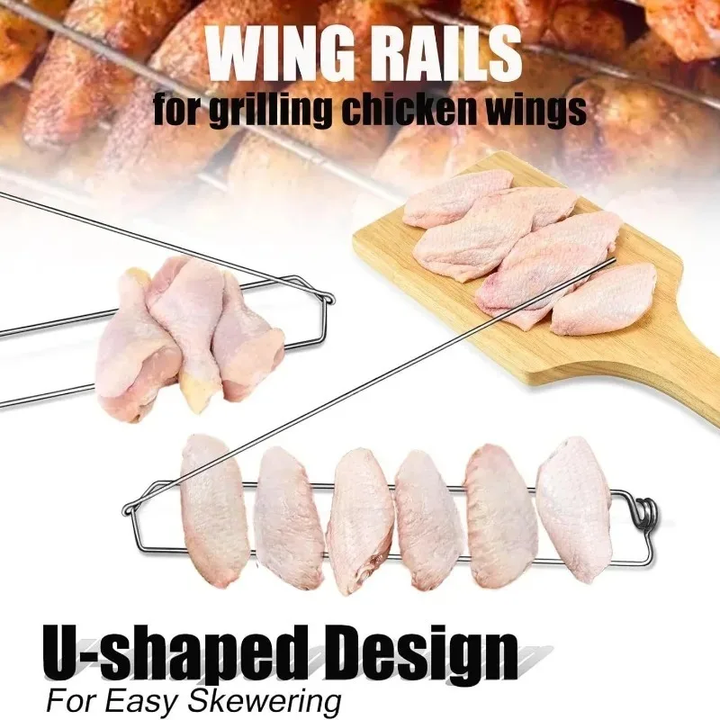 4PCS Chicken Wing BBQ Fork Barbecue Fork Stainless Steel Chicken Wing Grill Kitchen Outdoor Picnic Camping Barbecue Tool