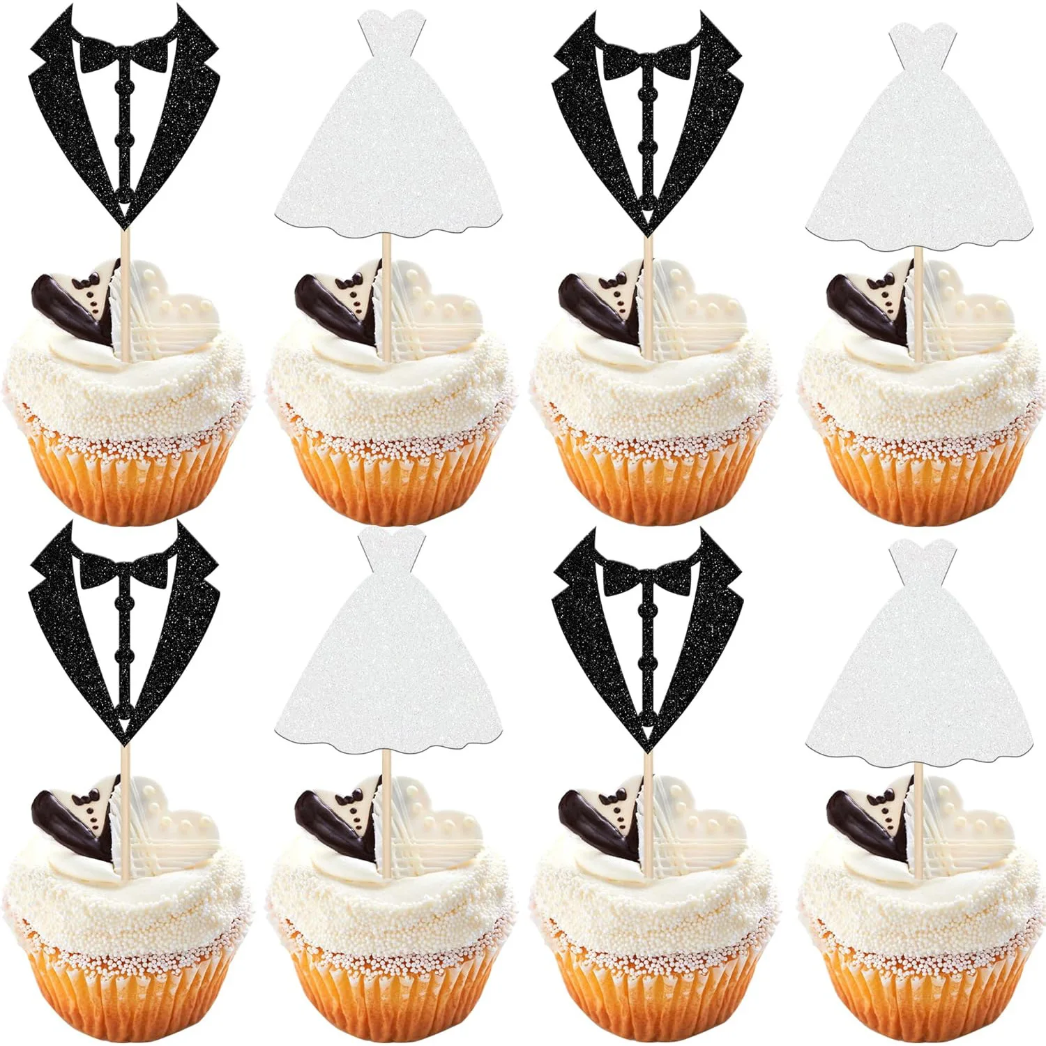 

Wedding Cake Topper Groom's Suit Glittler Bride's Wedding Dress Engagement Party Marriage Cupcake Topper Baking Decor Supplies