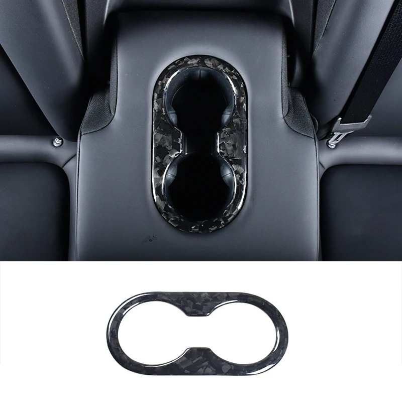 For Tesla Model 3 Model Y2017-2023 True Carbon Fiber Car Rear Armrest Water Cup Holder Cover Decorative Sticker Auto Accessorie