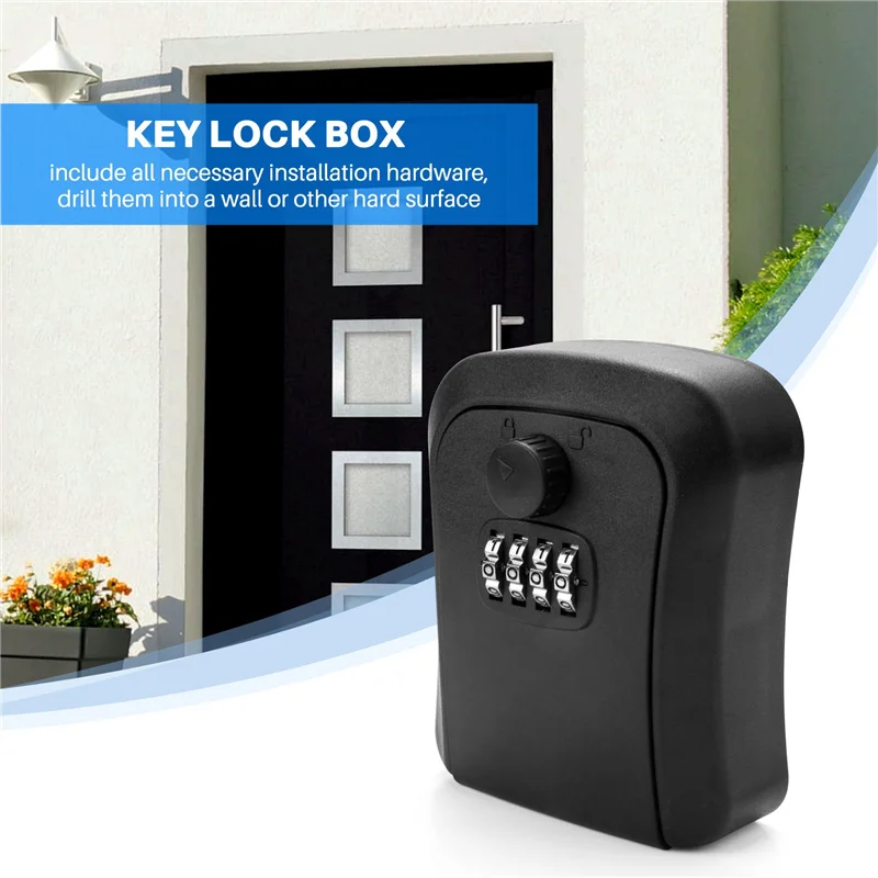 ABJY-صندوق قفل المفاتيح، صندوق مفاتيح من سبائك الزنك مثبت على الحائط مقاوم للعوامل الجوية مكون من 4 أرقام صندوق قفل تخزين المفاتيح