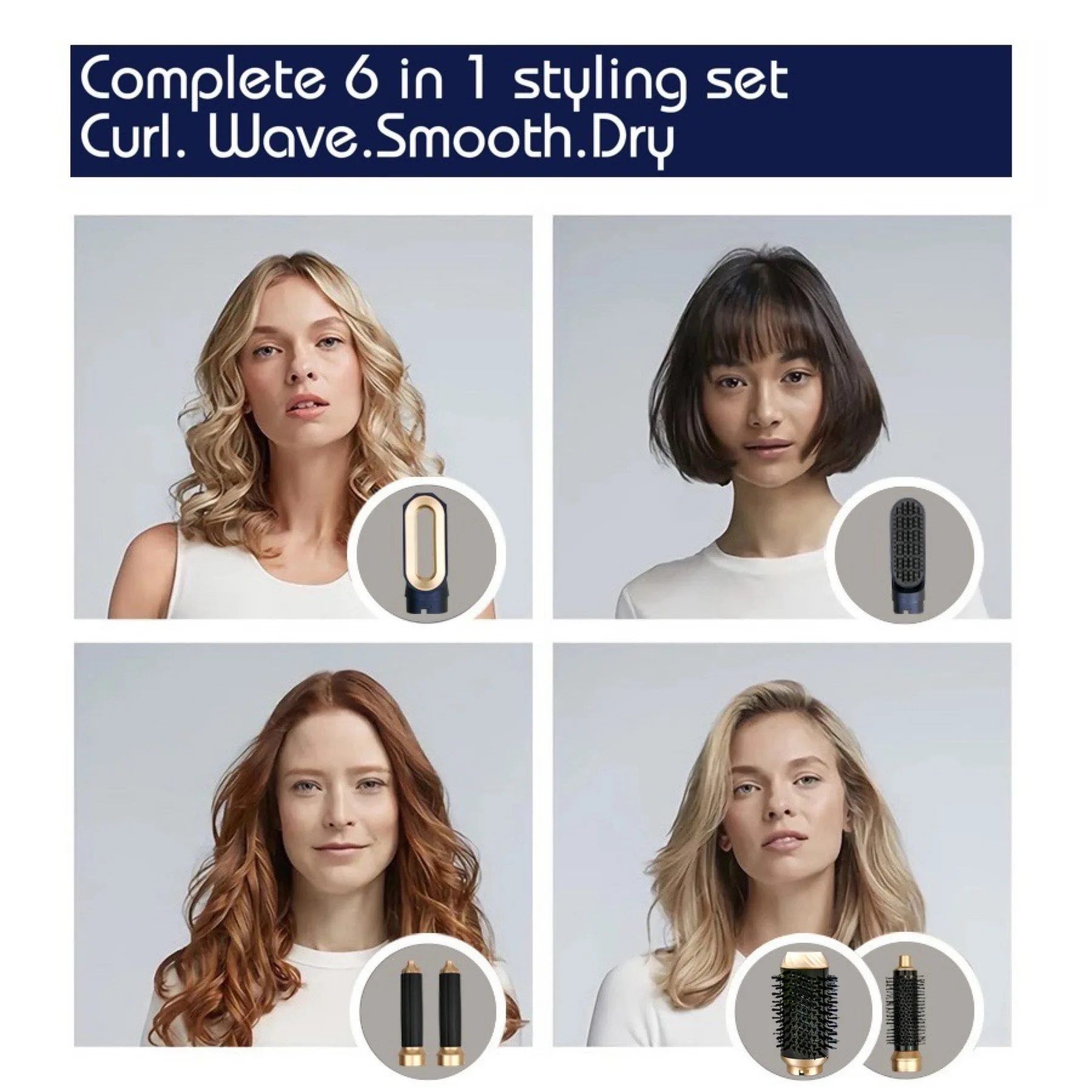 Pengering Rambut 6 in 1 Multi Styler Desain Baru untuk Rambut, 6 in 1 Penata Rambut dengan Tongkat Keriting, Sikat Udara Panas, Alat Penata Rambut MultiStyler