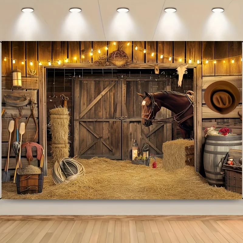 Wild West Horse Retro Wooden Board Cow Skull Decoration Photography Background Banner Photo Booth Studio