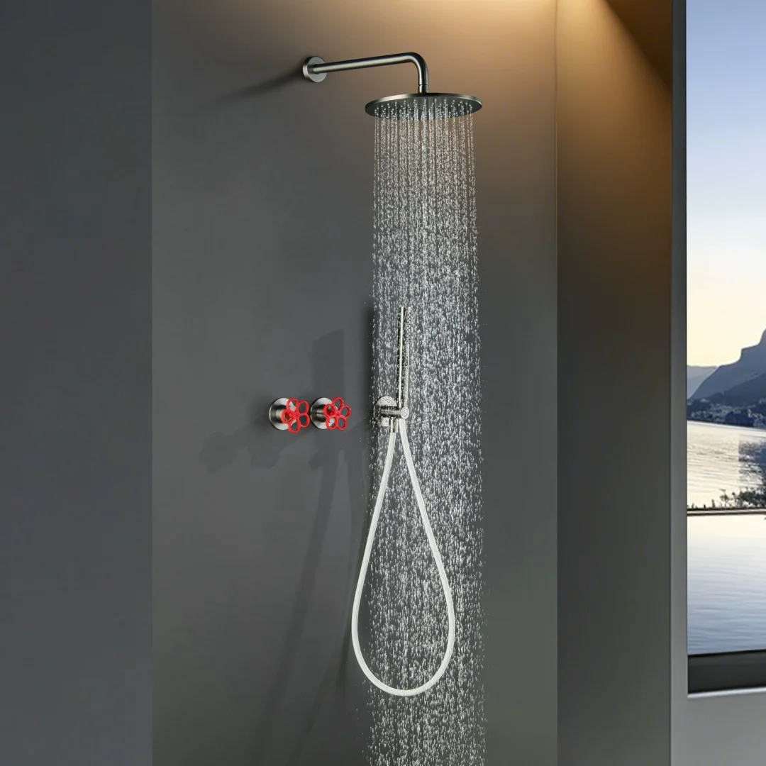 Brushed Nickel Bathroom Shower Faucet Set Brass Concealed Rainfall Shower Faucet Hot and Cold Ceiling Bathroom Shower Mixer