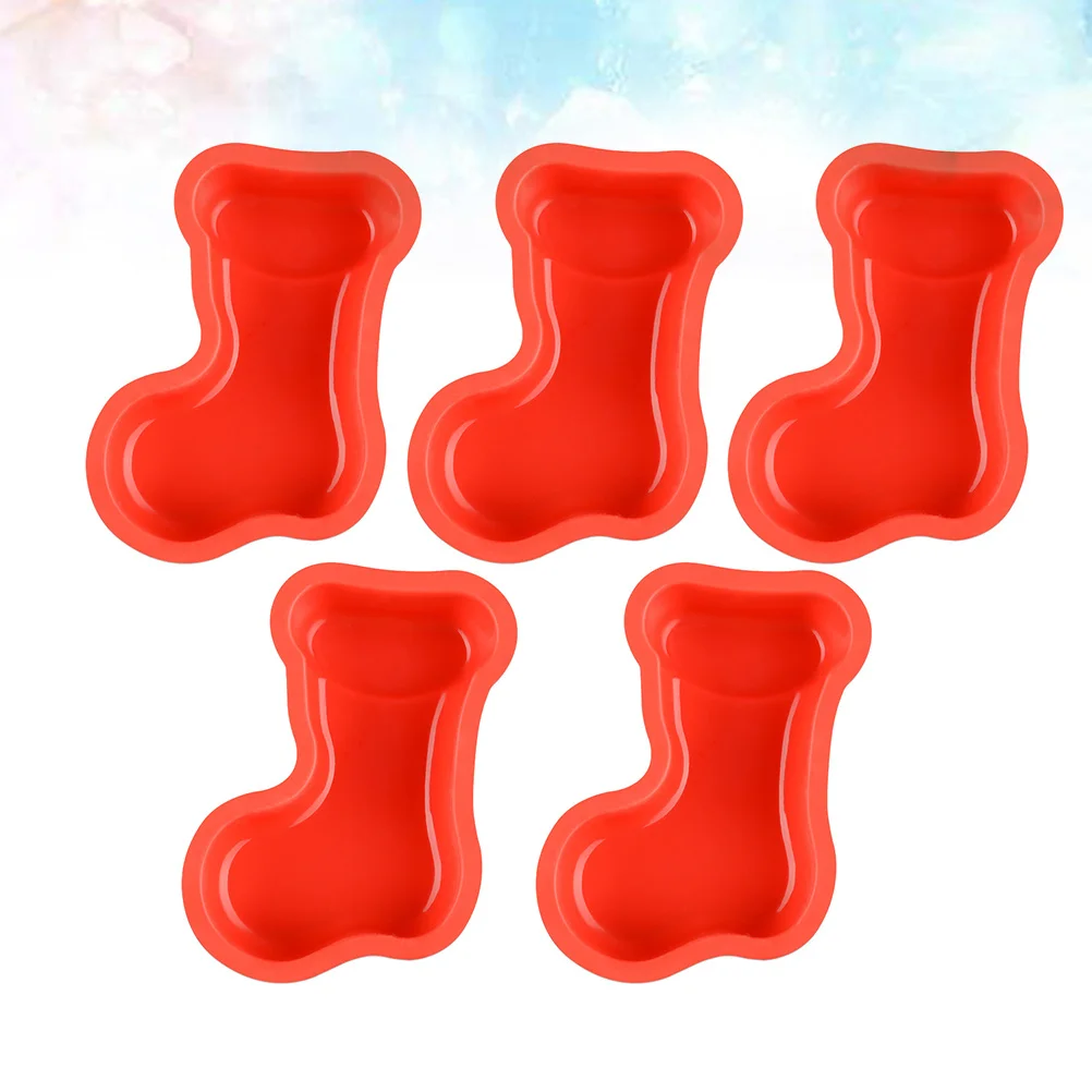 

5Pcs Christmas Sock Silicone Molds High Quality Nonstick Cake Jelly Candy Chocolate Moulds DIY Soap Baking Home Shop