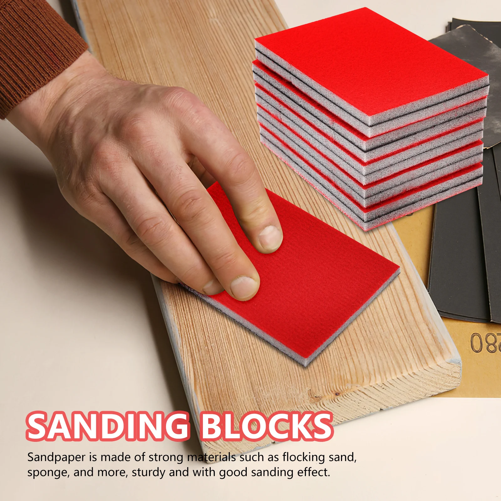 

20 pcs Car Sanding Pads Grit Brown Red Flocking Sponge Pad For Sanding Sponge Auto Body Wood Metal Polishing Tools