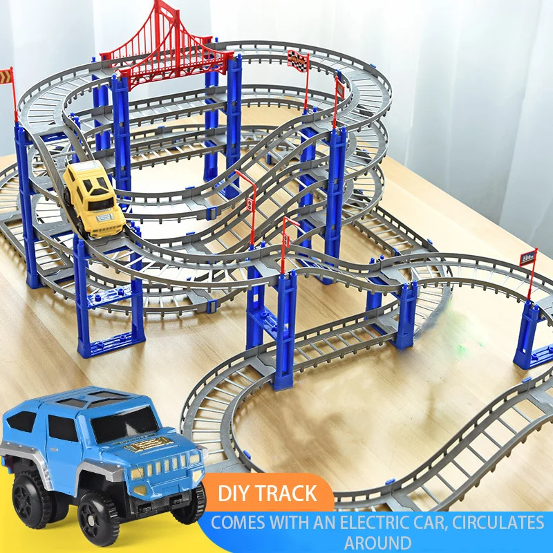 DIY Children's Variety Car Assembled Rail Puzzle Early Education Double-layer Urban Rail Viaduct Electric Train Model Toys