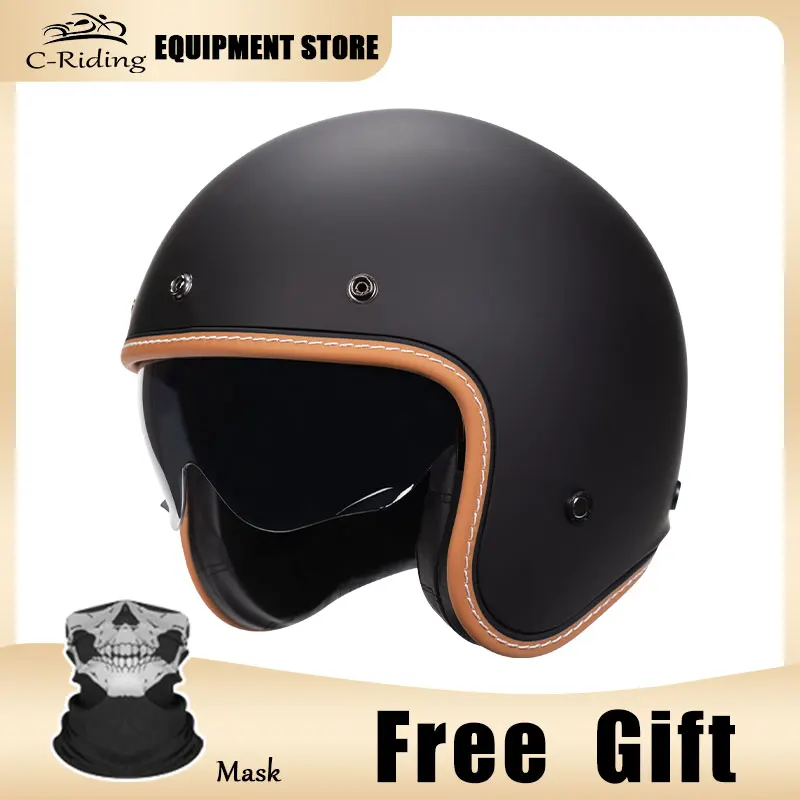 

DOT Approved Open Face Helmet Retro Women 3/4 Motorcycle Helmets Men Vintage Jet Helmet Cafe Racer Four Seasons Capacete De Moto