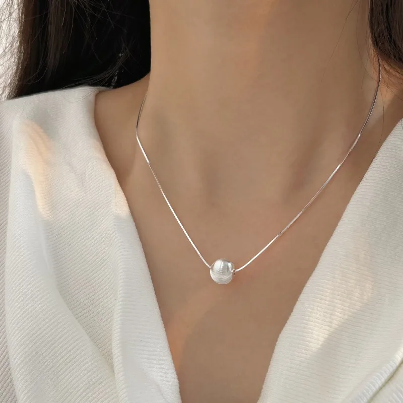925 Sterling Silver Necklace Bead Pendant Simple for Women Wedding Engagement Jewelry Fashion Classics Gift Party High quality view 3