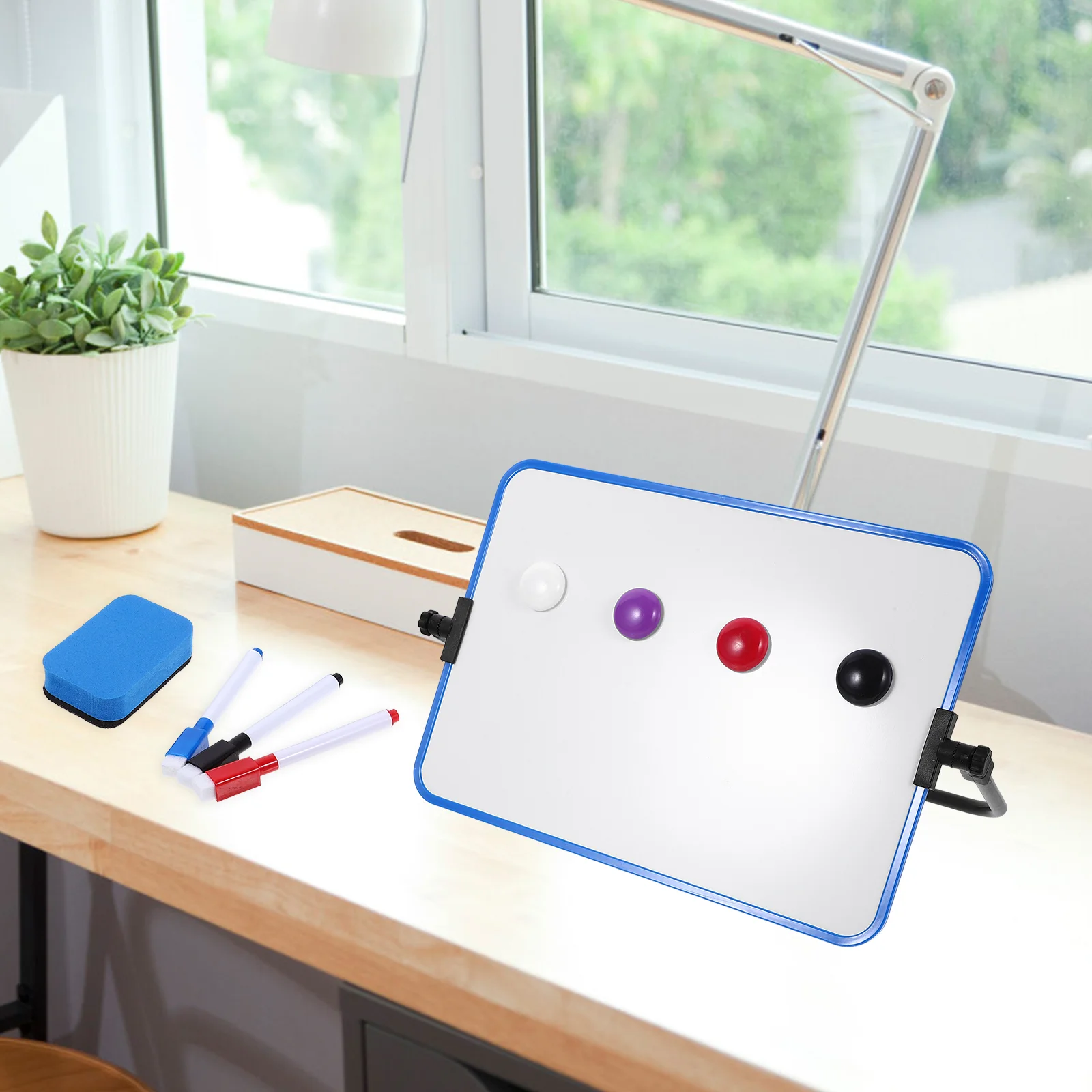Tableau Blanc Magnétique Double Face, Effaçable à Sec, Portable, Calendrier, Note de Bureau, Support de Messages, Bleu, Pp