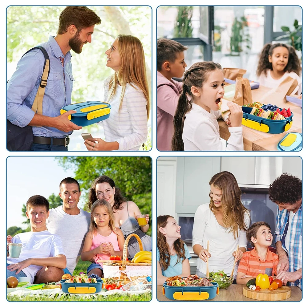 1800ML Bento Box for Adults Kids Lunch Container Bento Boxes Leakproof Micro-Wave Dishwasher Safe Blue Purple Food Storage Box