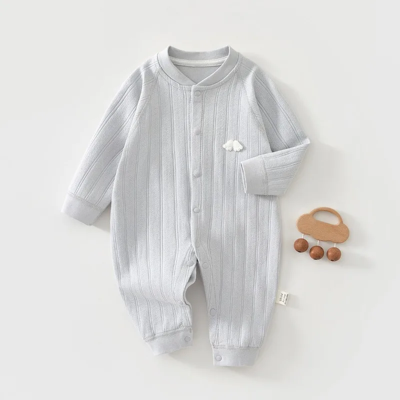New Newborn Baby Jumpsuit Cartoon Wings Solid Color Pure Cotton Long-sleeved Pajamas Romper Climbing Clothes for Baby Girls Boys