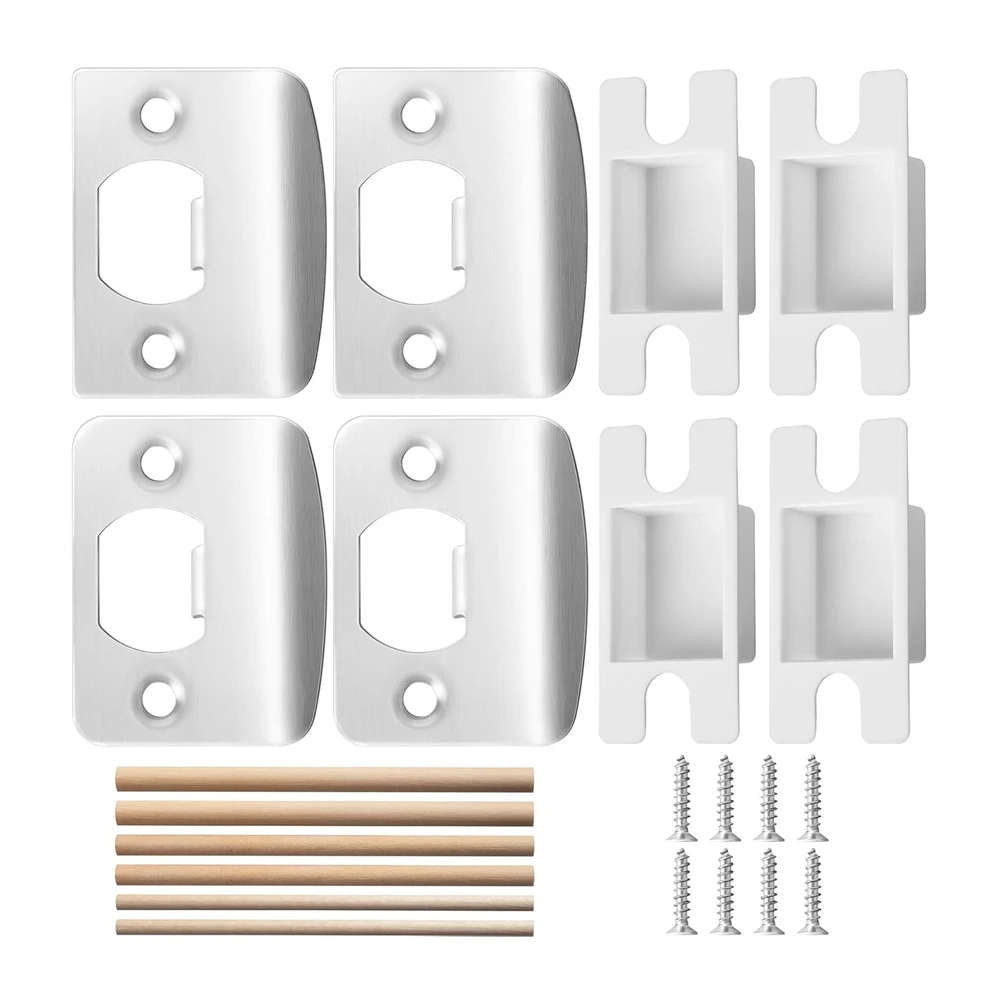 4 Pack Door Latch Strike Plate-Stainless Steel Door Lock Strike Plate Repair Kits-Door Latch Restorer Reinforcement