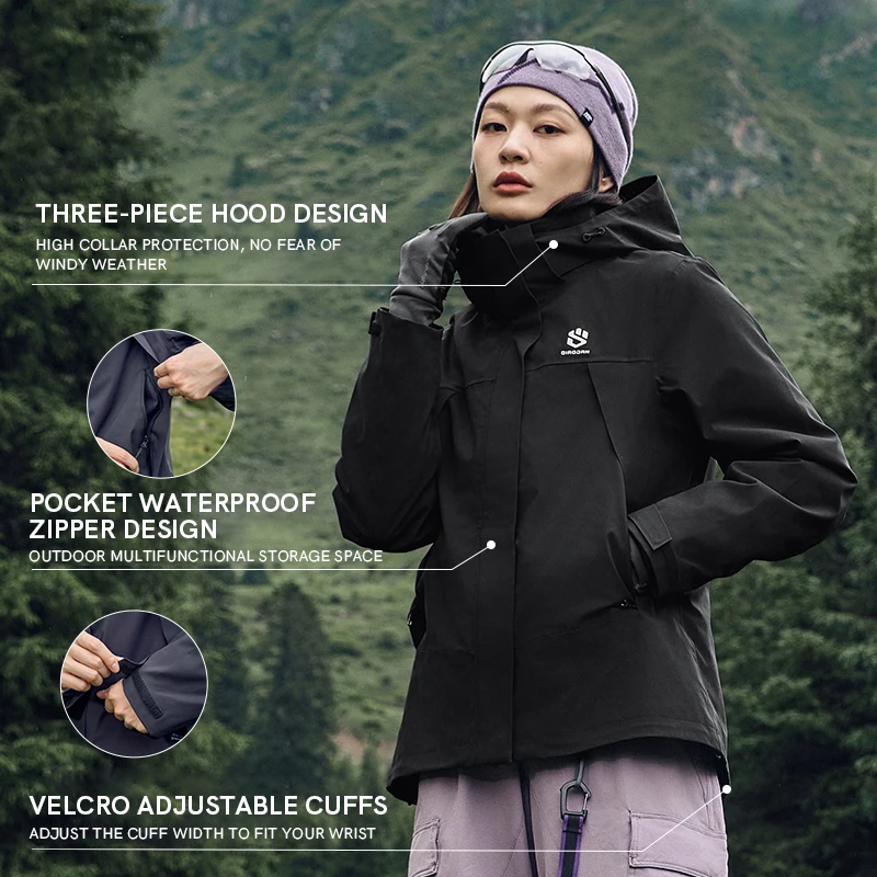 QIAODAN ShanShen Three-in-one Women's Fleece Jacket 2024 Autumn Outdoor Camping Professional Mountaineering Clothe QXFCF2244019R