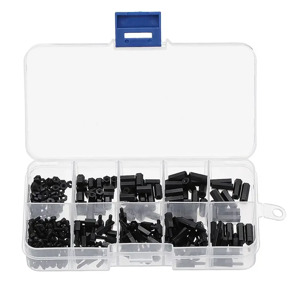 300Pcs M2NH4 Black M2 Nylon Screw Hex Screw Nut Nylon PCB Standoff Assortment Kit