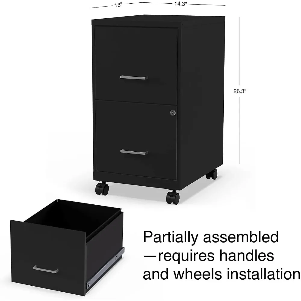 2-Drawer Vertical Locking File Cabinet (Black, Sold as 1 Each) – Holds Letter Size Documents, Measures 26.3