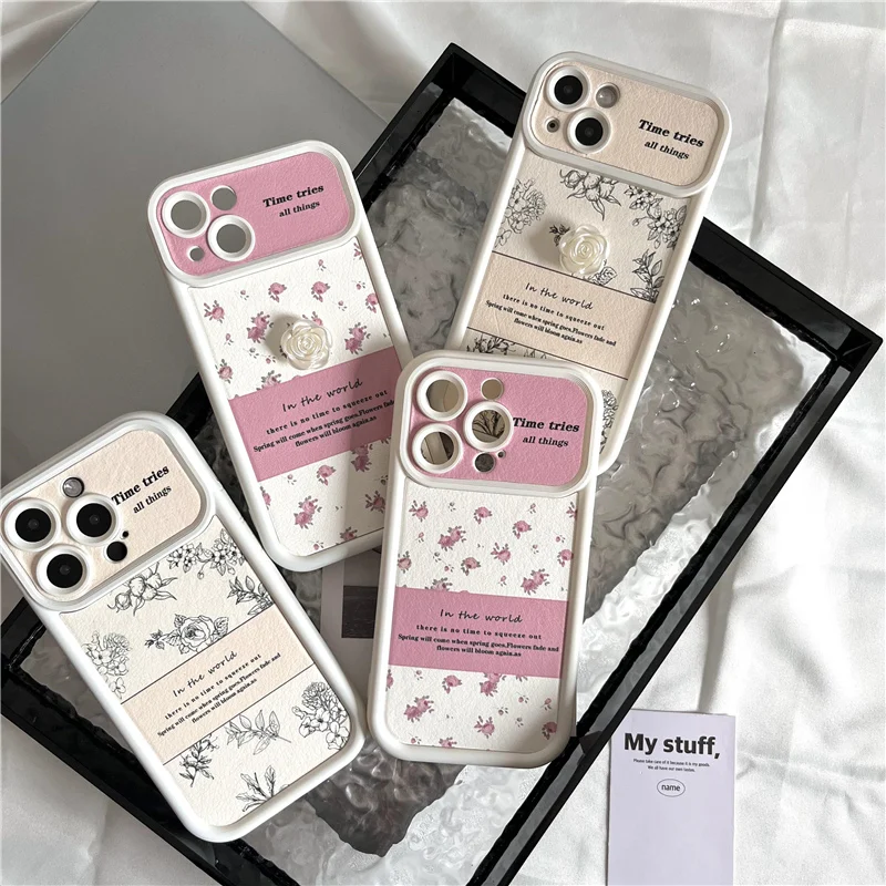 Korean INS Cute 3D Camellia Pink Rose Flowers Case for iPhone 15 14 13 Pro Max 12 Pro Plus shockproof  Soft Silicone Cover