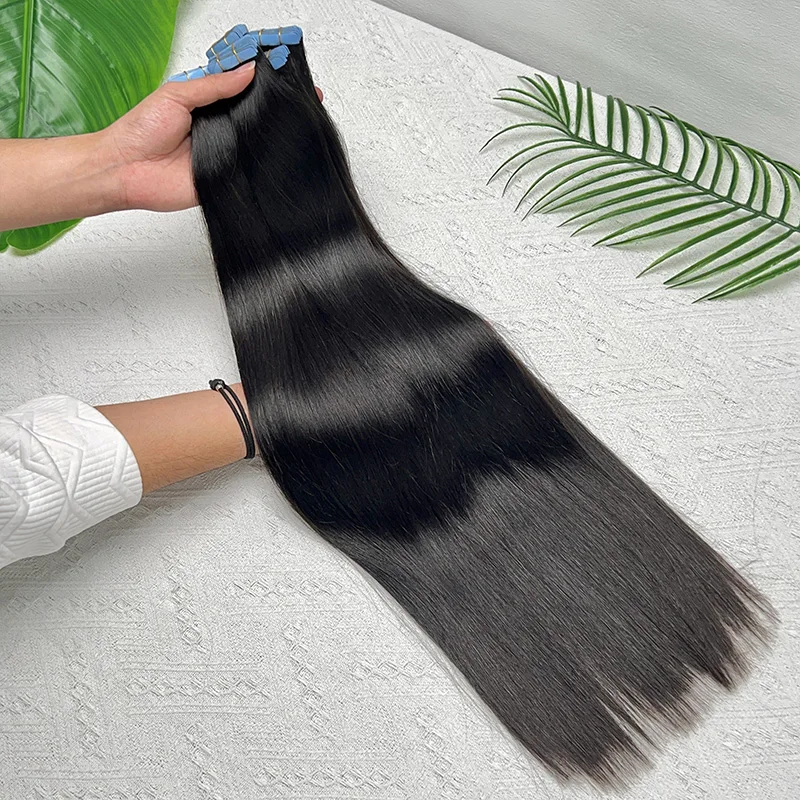 مستقيم غير مرئية بولي Tape الشريط في ملحقات الشعر البشري 40 قطعة/الحزمة سلس الجلد لحمة الشريط Ins الفيتنامية الشعر الخام الطبيعي الأسود # 1ب