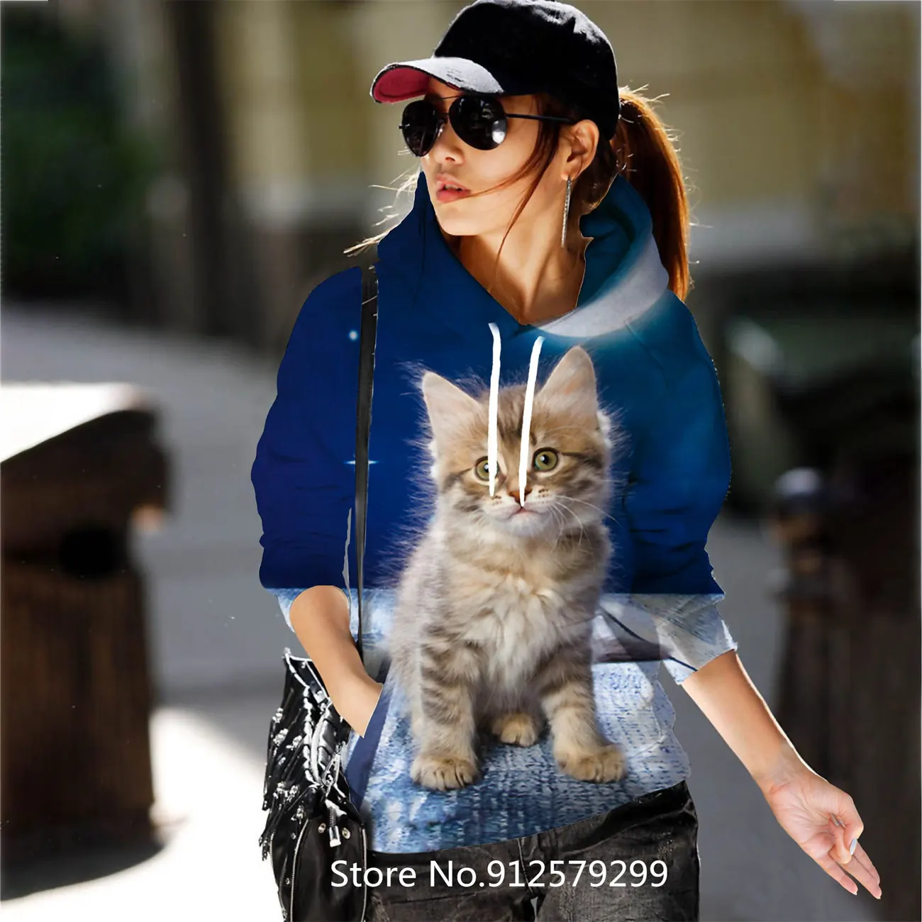 2022 Harajuku Hoodies Fashion Animal Cat Women Sweatshirt Funny Cartoon Top Female Hooded