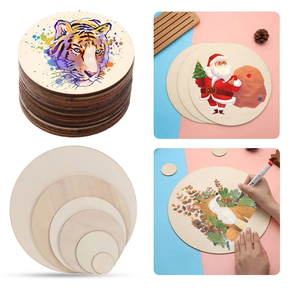 3/5/10pcs Round Wood Pieces Wood Circles Blank Plaque for DIY Craft Pyrography Projects Games Scrapbooking Building Model