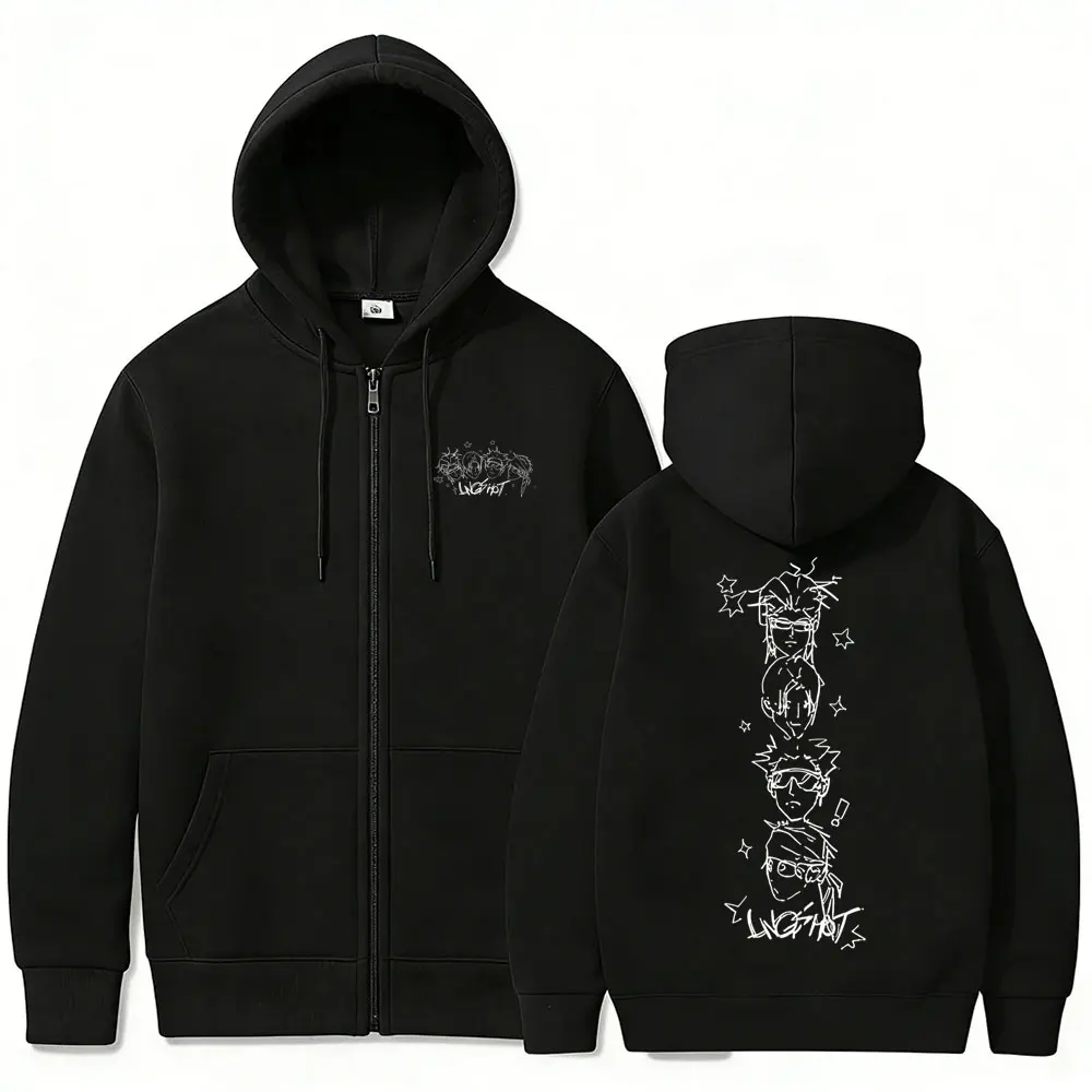 

Korean Band Lngshot Face Graphic Zipper Hoodie Men Women Kpop Fashion Trend Zip Up Jacket Unisex Oversized Zip Up Sweatshirts
