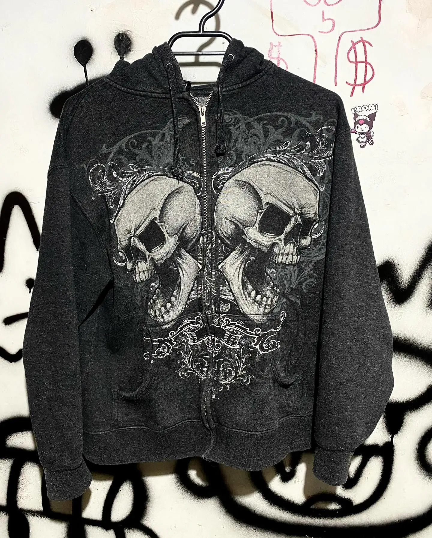 Y2K New Retro Skull Print Hoodie Street Hip Hop Loose Zipper Hoodie Men\'s Harajuku Gothic Punk Casual Loose Long Sleeve Hoodie