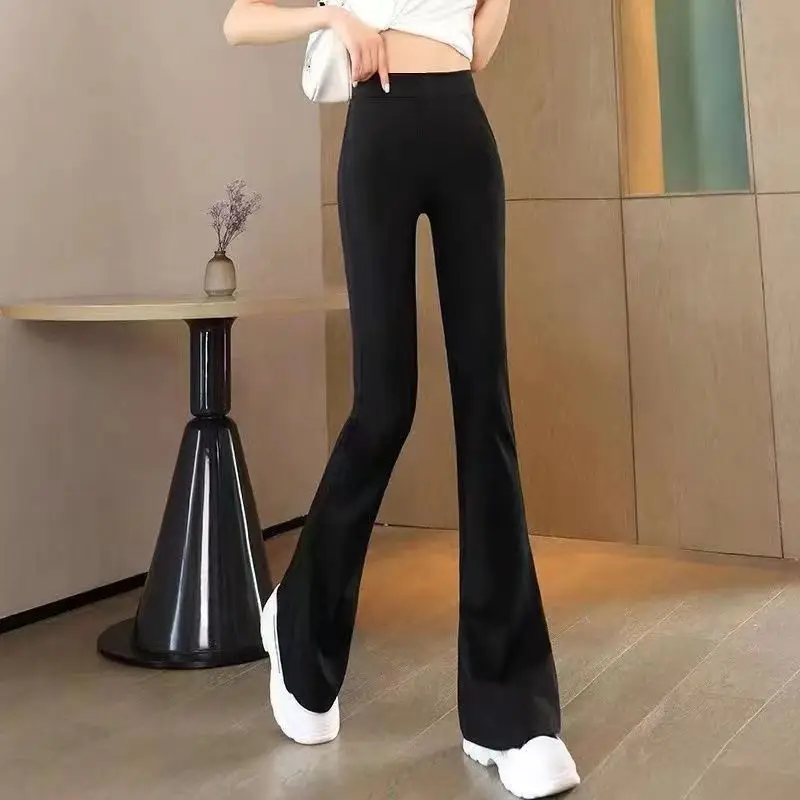 Women's Spring Fashion Simplicity Black High Waist Flare Pants Women Clothes All-match Elegant Temperament Casual Trousers