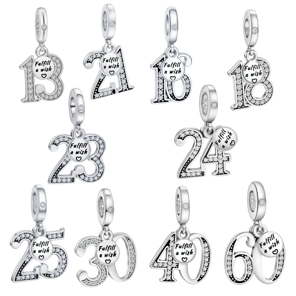 Hot Sale 2026 New 925 Sterling Silver Zircon Lucky Numbers Pendant DIY Charms Bracelet Accessories Surprise Jewelry gift Women