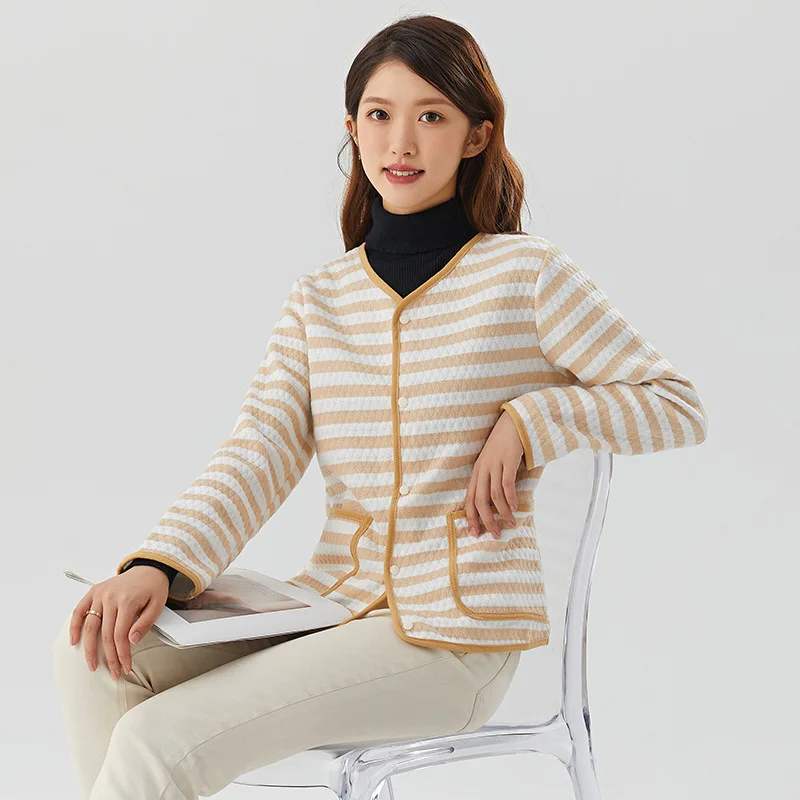 Women's Knitted Cotton Blend Casual Long Sleeve Top Breathable Comfortable Air Conditioning Suit Warmth Geometric Pattern Ope...