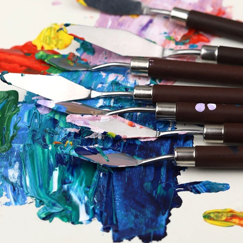 7Pcs Art Spatula Set, Stainless Steel Spatula Painting Scraper Artists Tool for Oil Painting, Paint Applying